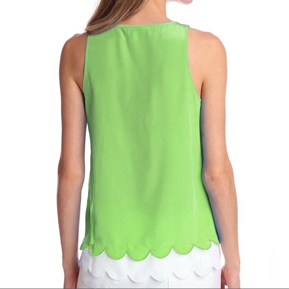 Lilly Pulitzer Womens New Green Carlina Silk Tank Top Scalloped Sz Medium Preppy - Picture 2 of 9